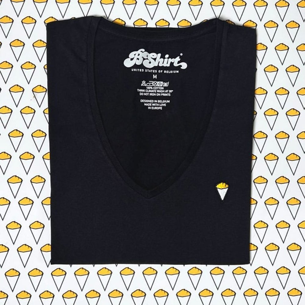 NEW Bshirt Belgian T-shirt V-neck Frites black Sz XL